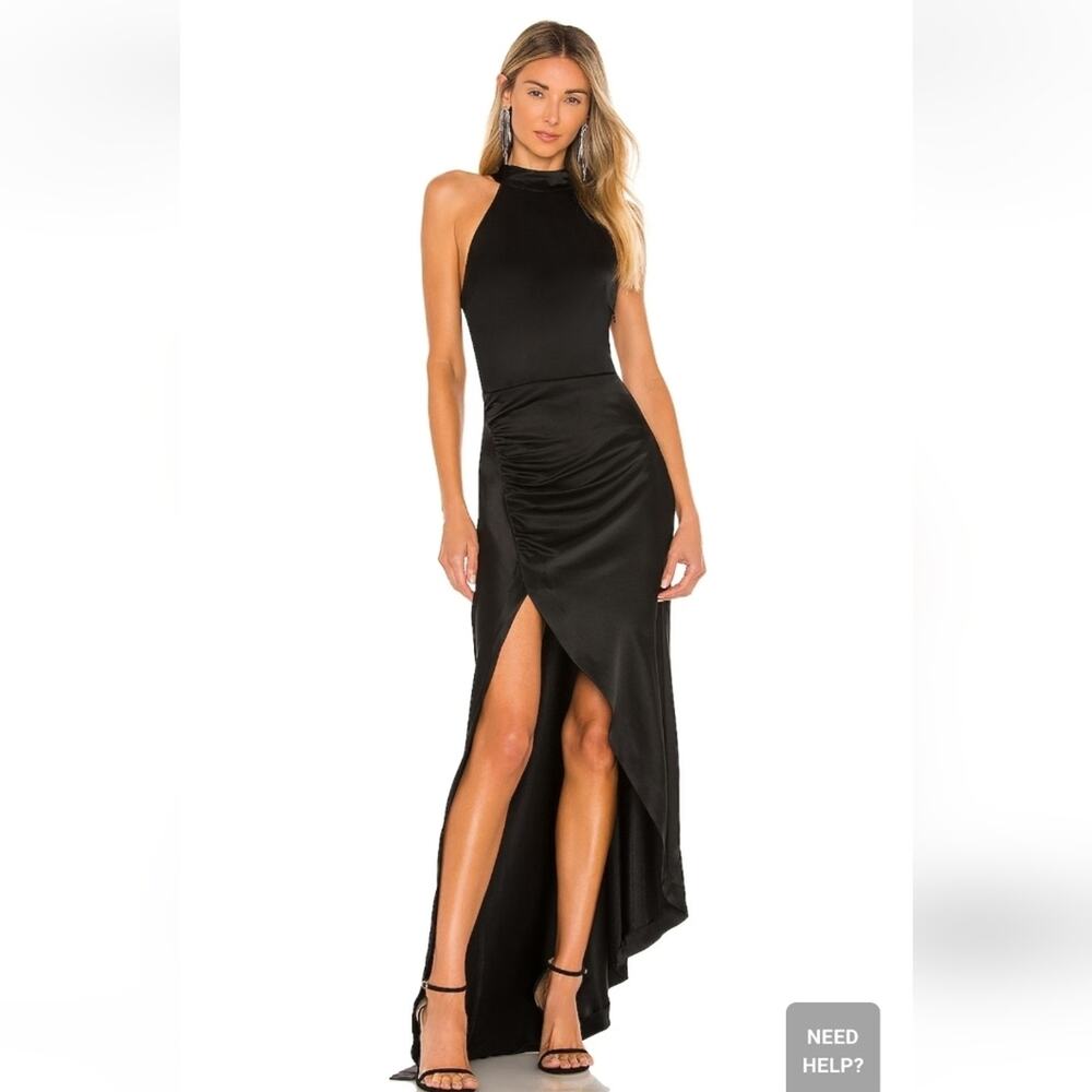 Retrofete Sab Dress Black Maxi Halter Satin Size XXS NWT Sleeveless Slit